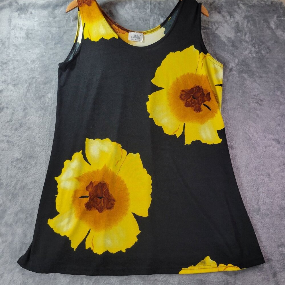 Jostar Womens Sleeveless Mini Dress Yellow Floral Black Elevated Basic USA Made